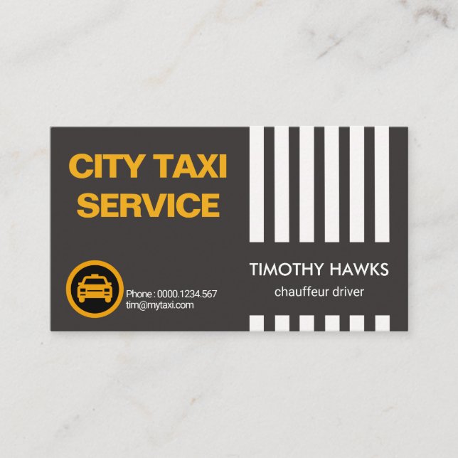 Simple White Vertical Route Lines Taxi Transport Business Card (Front)