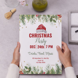 Simple White Watercolor Floral Christmas Party Invitation