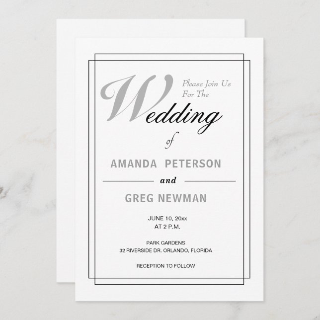 Simple White Wedding Invitations (Front/Back)