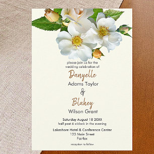Simple White Wild Roses On Ivory Modern Wedding Invitation