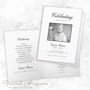 Simple White with Black Calligraphy Photo Funeral Program