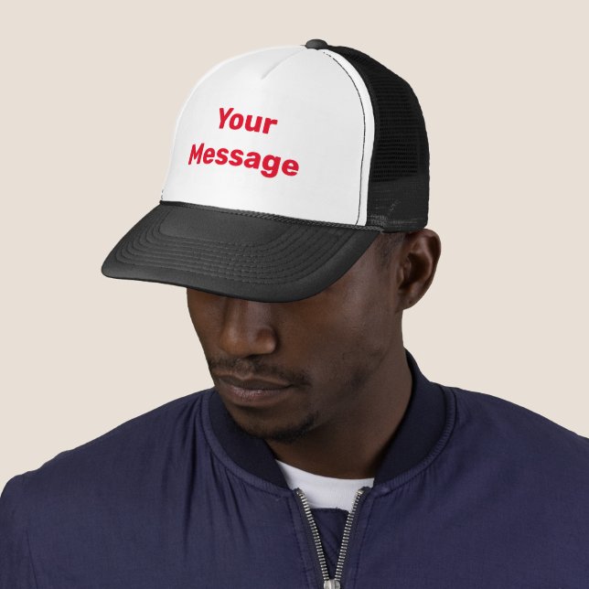 Simple White with Red Text Template Trucker Hat (In Situ)
