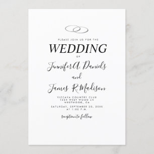 Simple White with Rings Wedding Invitation