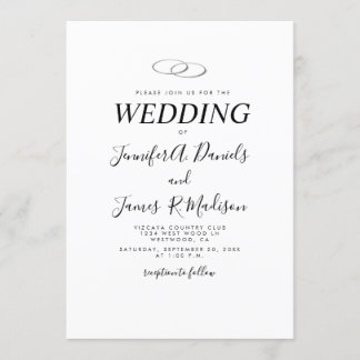 Simple White with Rings Wedding Invitation
