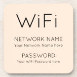 Simple WiFi Information black typographical Cream Coaster<br><div class="desc">Keep your WiFi details always readily available on your coffee table for visitors to access, with simply the relevant information in minimal stylish typography which you can easily personalize with your own network information and password. You can also change the cream background to another color if you wish via the...</div>