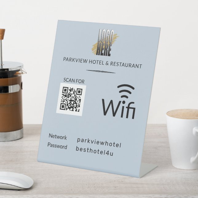 Simple Wifi Network Password QR Logo dusty blue Pedestal Sign (In SItu)