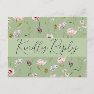 Simple Wild Flower Boho Garden Wedding RSVP Invitation Postcard