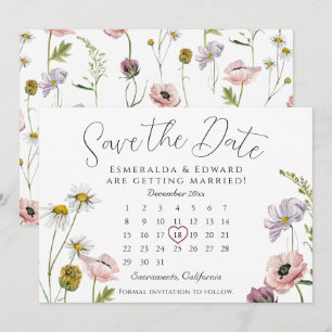 Simple Wild Flower Wedding Calendar Save The Date