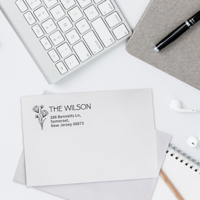 Simple Wild Flowers Return Address Rubber Stamp (Creator Uploaded)