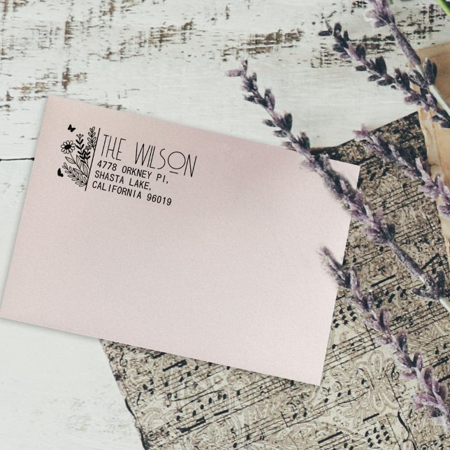 Simple Wild Flowers Return Address Rubber Stamp (Creator Uploaded)