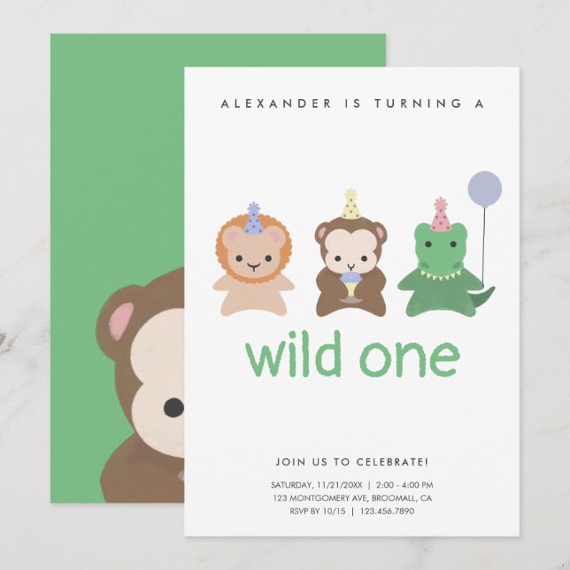 Simple Wild One First Birthday Party Invitation (Front/Back)