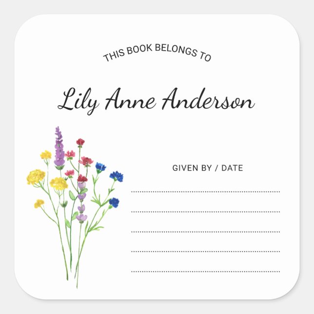 Simple Wildflower Baby Shower Bookplate sticker (Front)