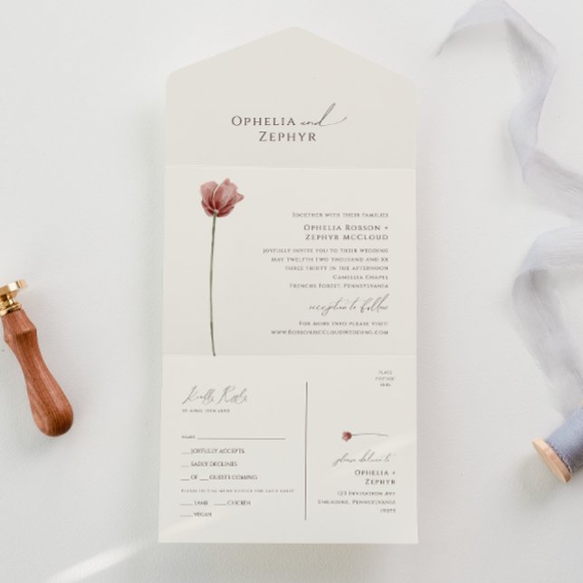 Simple Wildflower | Beige Seal and Send All In One Invitation (Creator Uploaded)
