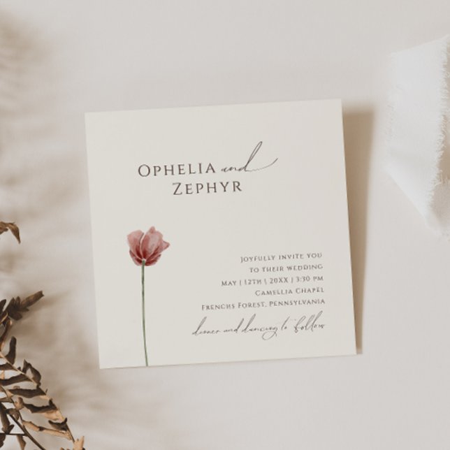 Simple Wildflower | Beige Square Wedding Invitation (Creator Uploaded)