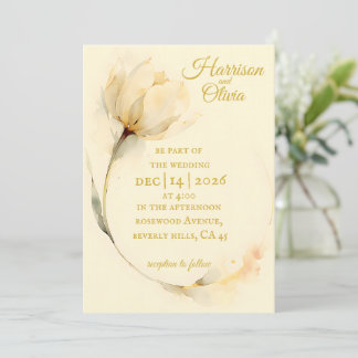 Simple wildflower Beige Watercolor Tulip wedding Invitation