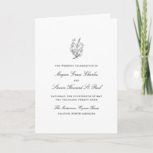 Simple Wildflower Black and White Wedding Program