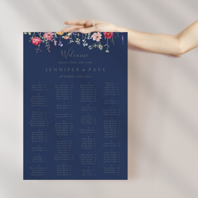 Simple Wildflower Blue Alphabetical Seating Chart (Creator Uploaded)
