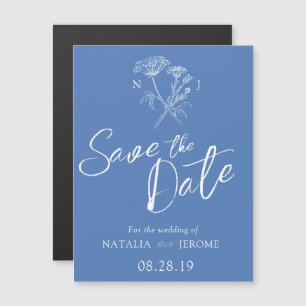 Simple wildflower blue white save the date magnetic invitation