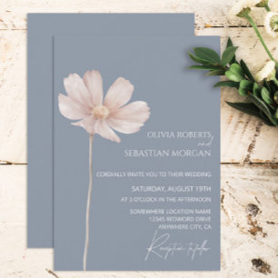Simple Wildflower Boho   Dusty Blue Wedding Invitation