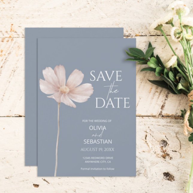 Simple Wildflower Boho | Dusty Blue Wedding Save The Date (Creator Uploaded)