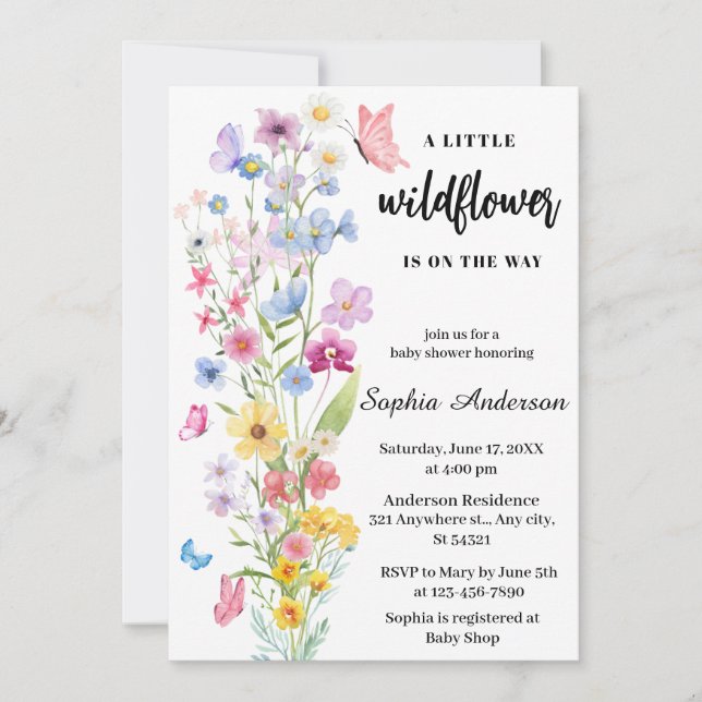 Simple Wildflower Boho Floral Neutral Baby Shower Invitation (Front)