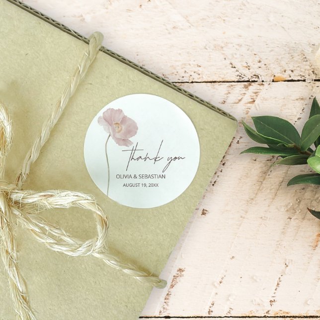 Simple Wildflower Boho Wedding Thank you Classic Round Sticker (Creator Uploaded)