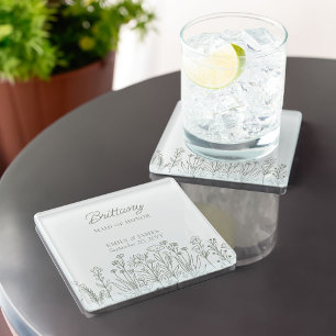Simple Wildflower Border Any Colour Wedding Party Glass Coaster