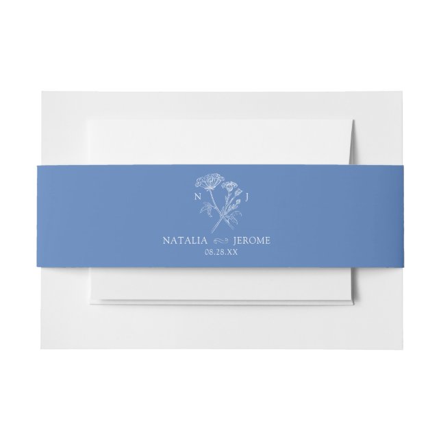Simple wildflower cornflower blue white wedding invitation belly band (Front Example)