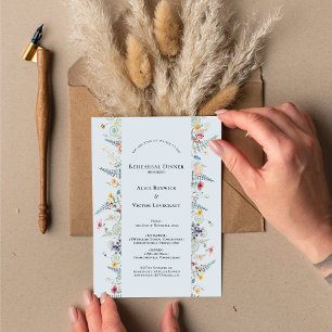 Simple Wildflower Dusty Blue Wedding Rehearsal Invitation