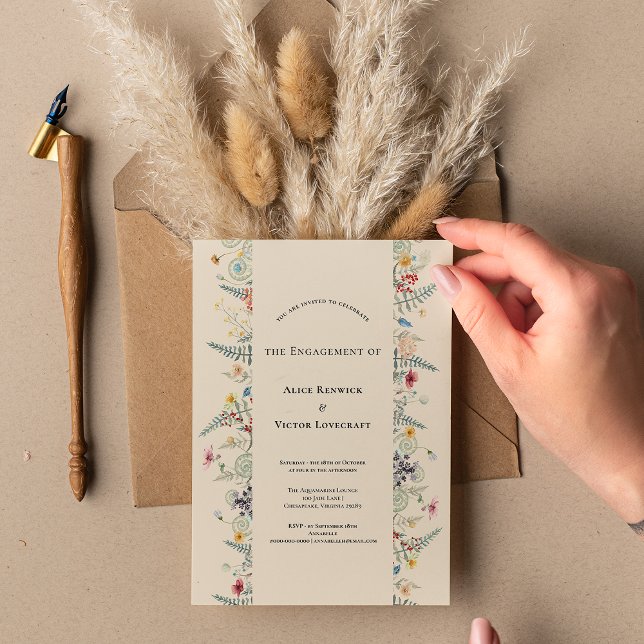 Simple Wildflower Fern Beige Engagement Party Invitation (Creator Uploaded)