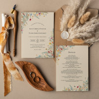 Simple Wildflower Fern Beige Wedding Details and
