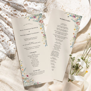 Simple Wildflower Fern Beige Wedding Flat Program