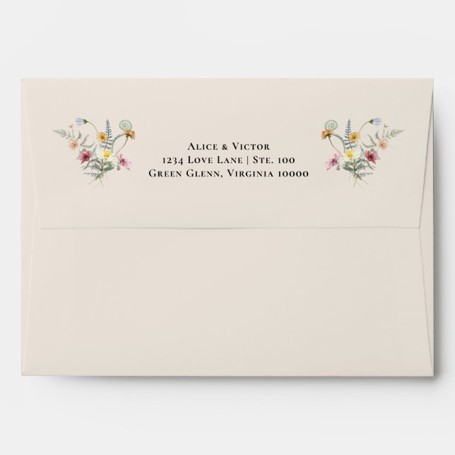 Simple Wildflower Fern Beige Wedding Mailing Envelope (Back (Top Flap))