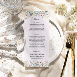 Simple Wildflower Fern Lavender Wedding Flat Menu