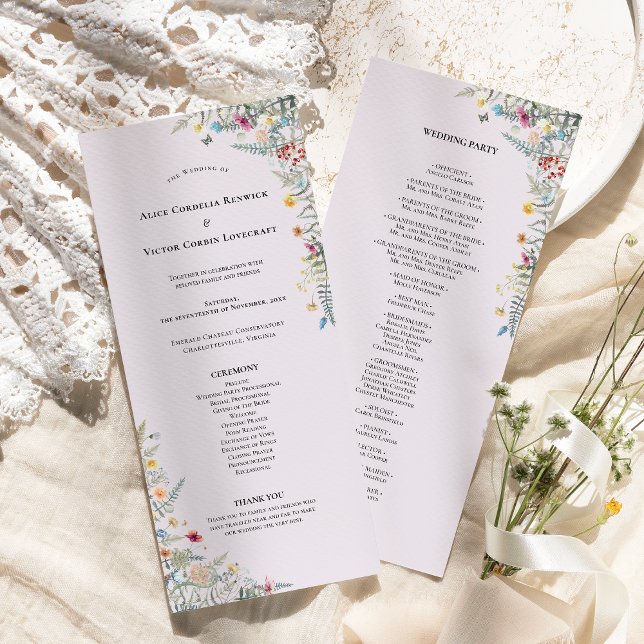 Simple Wildflower Fern Lavender Wedding Flat Program (Creator Uploaded)