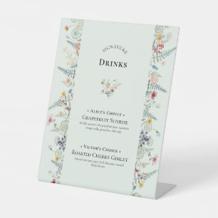 Simple Wildflower Fern Mint Green Signature Drinks Pedestal Sign