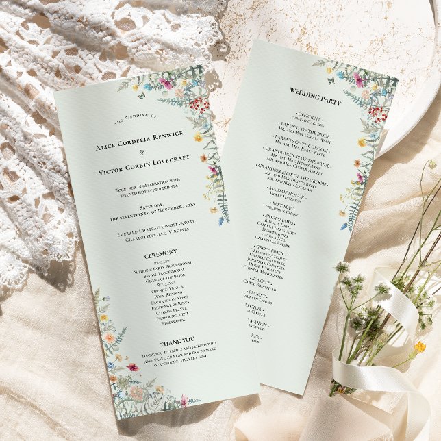 Simple Wildflower Fern Mint Green Wedding Flat Program (Creator Uploaded)