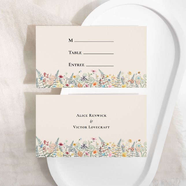 Simple Wildflower Fern Wedding Entree Choice Flat Place Card (Creator Uploaded)