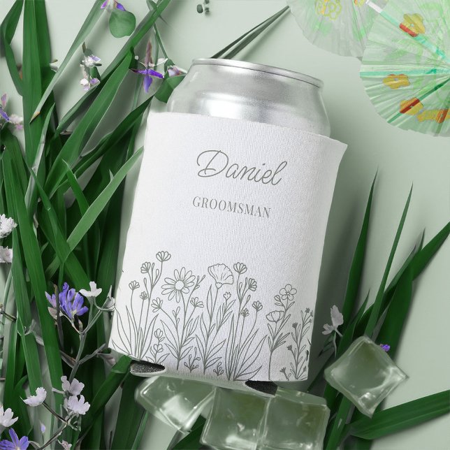 Simple Wildflower Floral Any Colour Groomsman Can Cooler (Can cooler wedding party gift. Personalize for anyone and edit colors in the design tool)