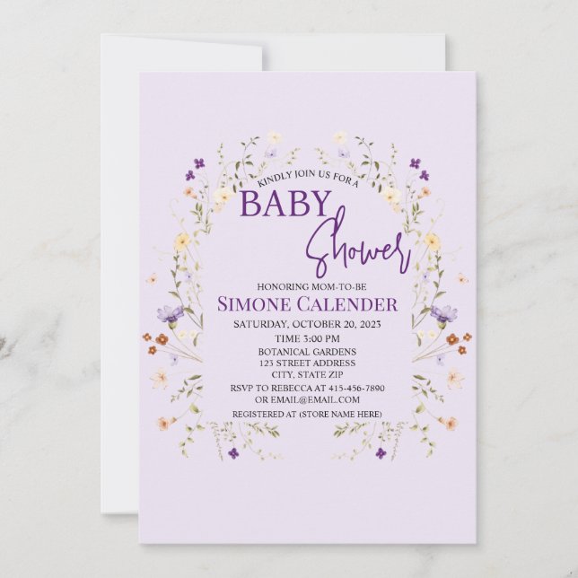 Simple Wildflower Floral Baby Shower Invitation (Front)