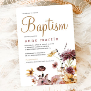 Simple Wildflower Floral Girl's Baptism Invitation