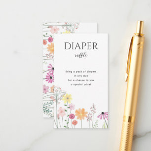 Simple Wildflower Girls Baby Shower Diaper Raffle Enclosure Card