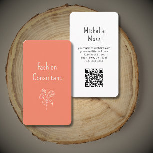 Simple Wildflower Illustration Boho Peach QR code Business Card