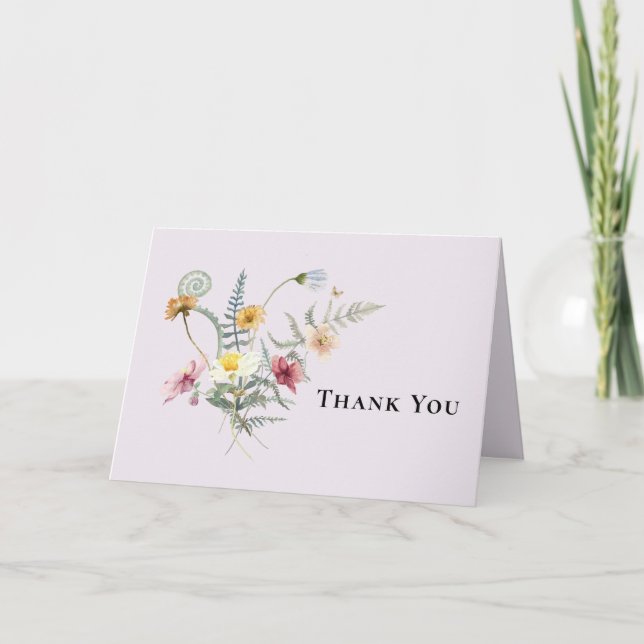 Simple Wildflower Lavender Wedding Thank You Card (Front)