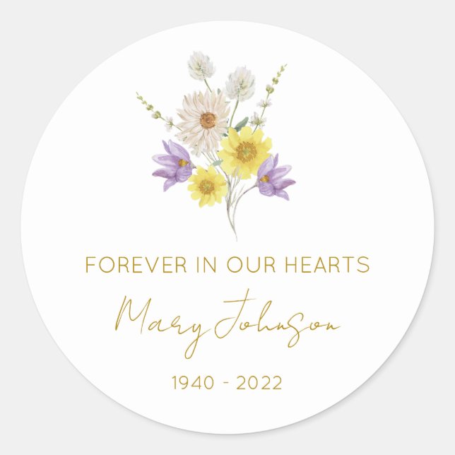 Simple Wildflower Memorial  Classic Round Sticker (Front)