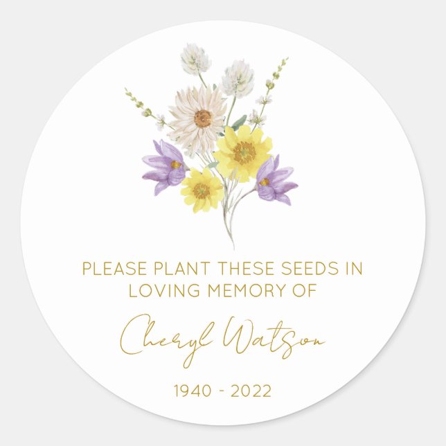 Simple Wildflower Memorial Seed Packet Classic Round Sticker (Front)