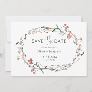 Simple Wildflower MInimal Wedding Save The Date  Invitation