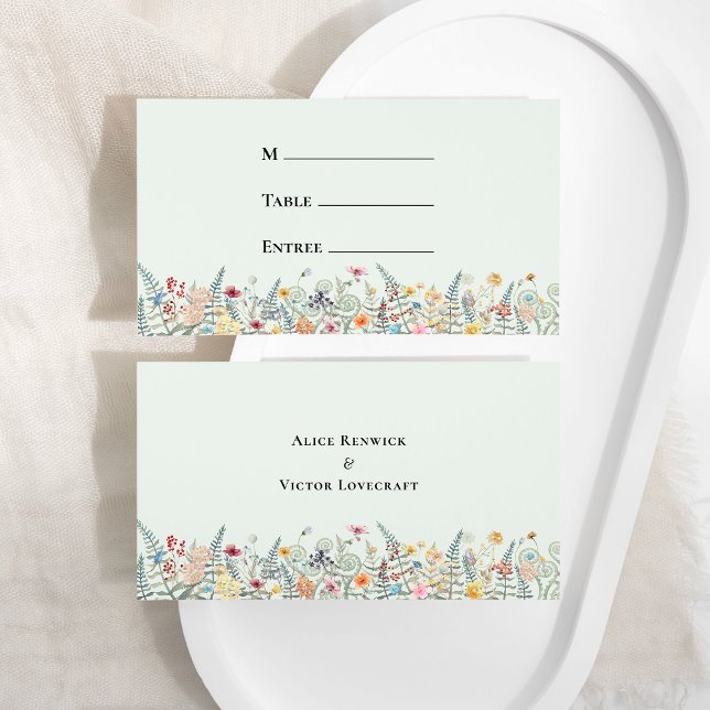Simple Wildflower Mint Green Wedding Menu Flat Place Card (Creator Uploaded)
