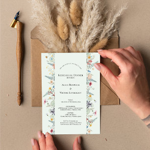 Simple Wildflower Mint Green Wedding Rehearsal Invitation