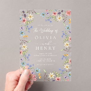 Simple Wildflower Modern Rustic Garden Wedding Acrylic Invitations
